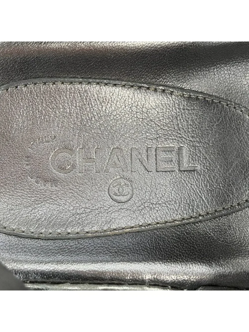 Chanel CC Logo Leather Quilted All Pattern Sports Sandals 35c Silver